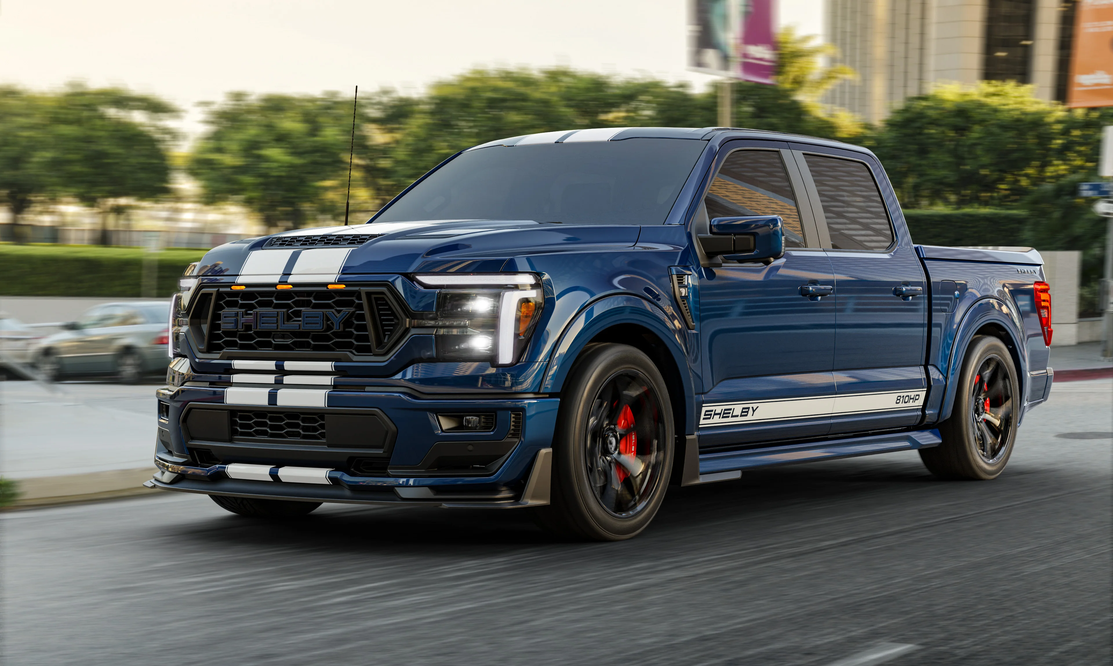 Blue Shelby F 150 Super Snake in motion